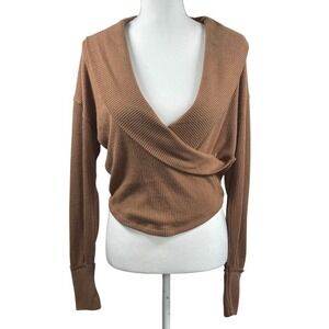 Free People Wrap Sweater Top Ribbed Long Sleeve Soft Fitted Boho Hippie Grunge